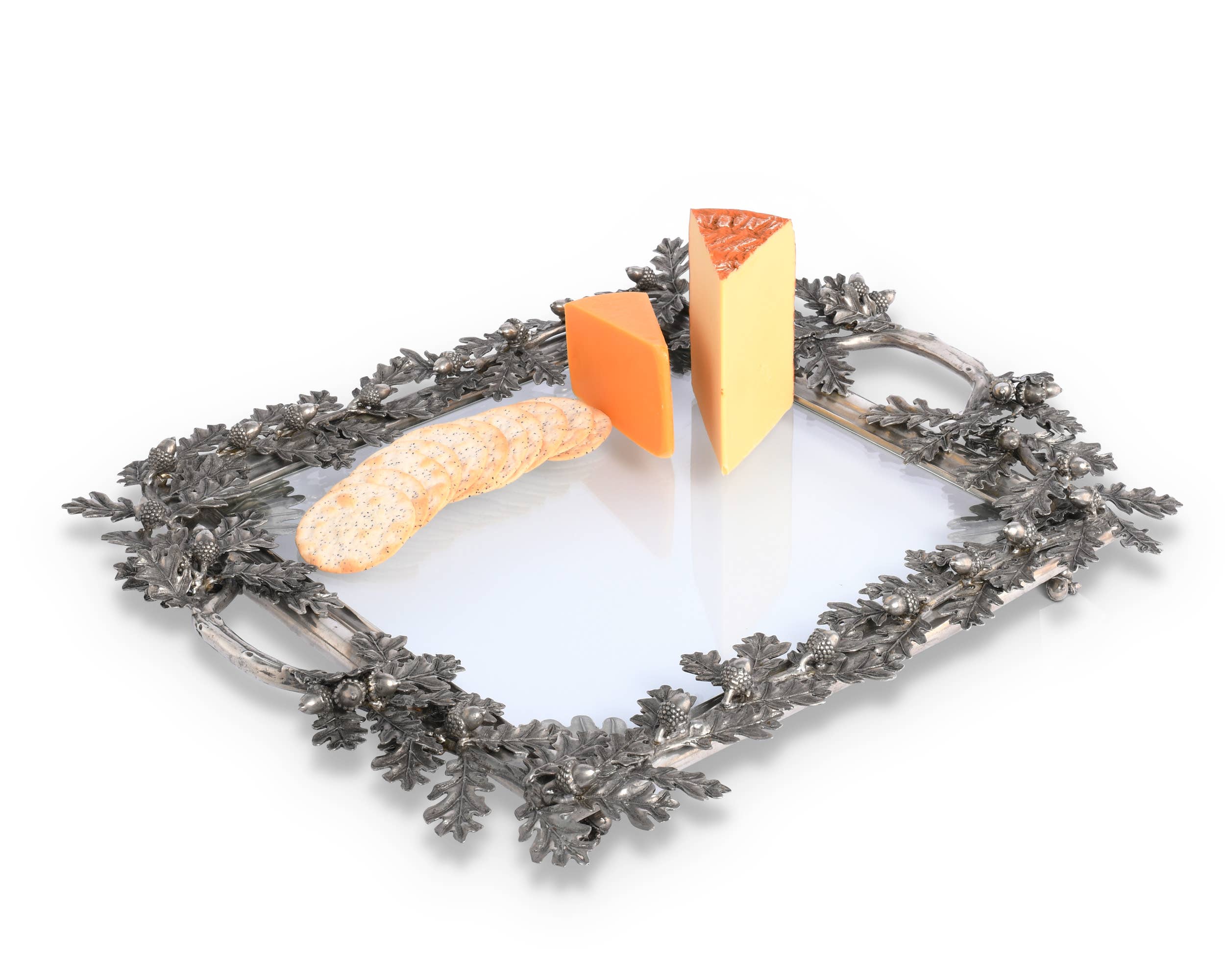 Vagabond House – Großhandel Serviertabletts – Acorn Eiche & Leaf Quadratisches Glastablett1