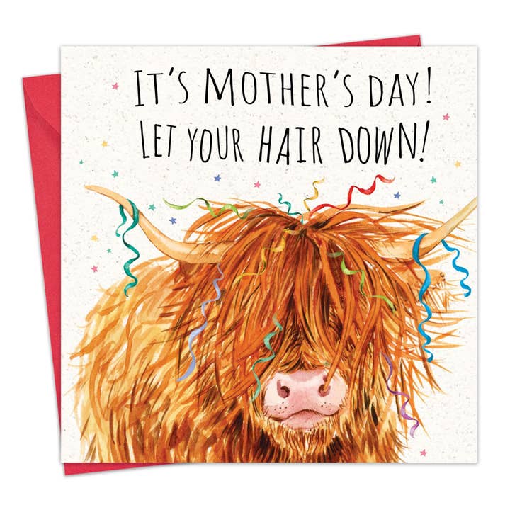 Divertente biglietto per la festa della mamma, motivo: mucca delle Highland per la vendita all'ingrosso da parte di Twizler Ltd