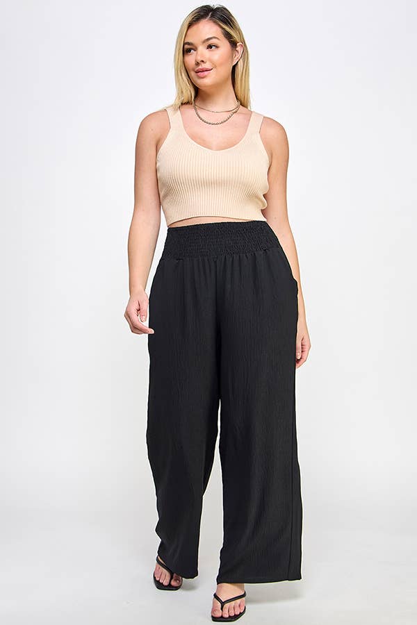 Haute Fox Plus Size & Contemporary - Vente Pantalon – femme - Pantalon grande taille à jambes larges avec taille smockée - WG18356-P10