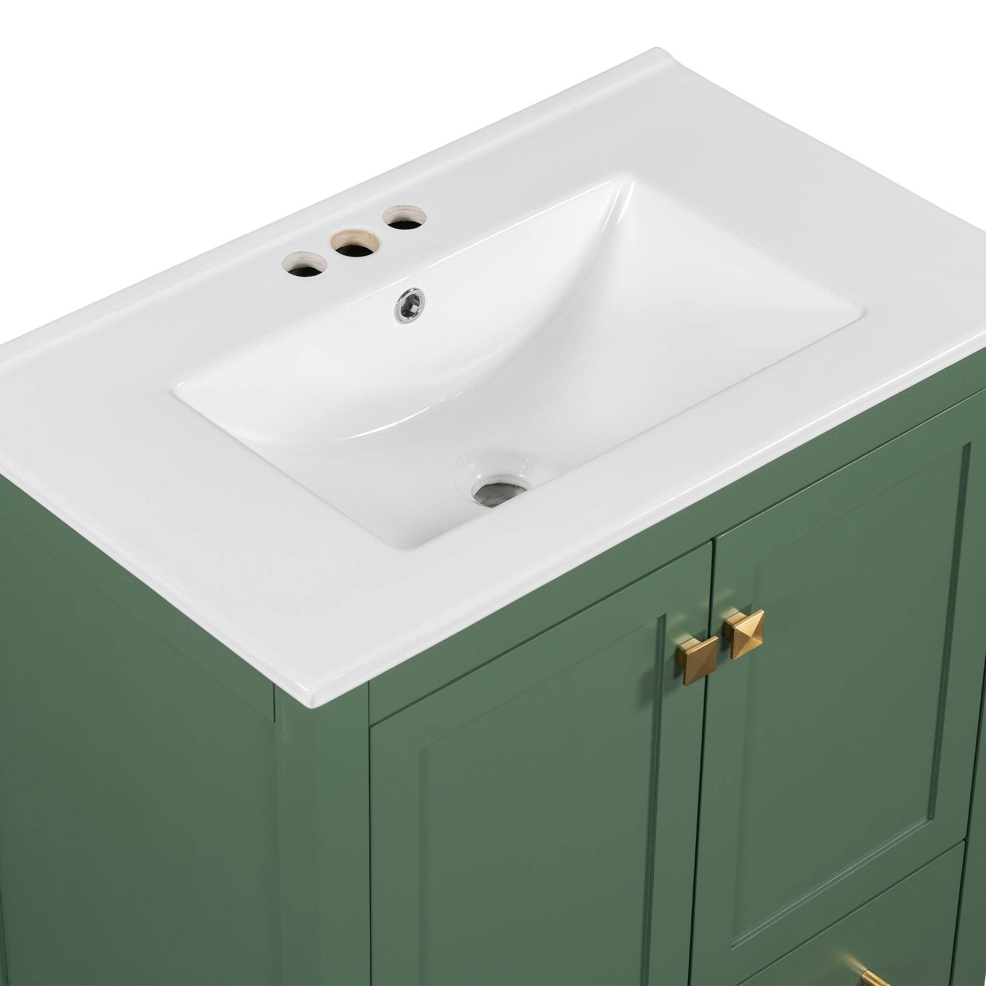 Orange County Decor - Wholesale Cabinet - 30 Inch Green Bathroom Vanity With Single Sink, Combination Under Counter Sink, Bathroom Storage Cabinet With 2 Doors And A Drawer, Soft Closure, Multifunctional Storage Wf324043 Green Bathroom18