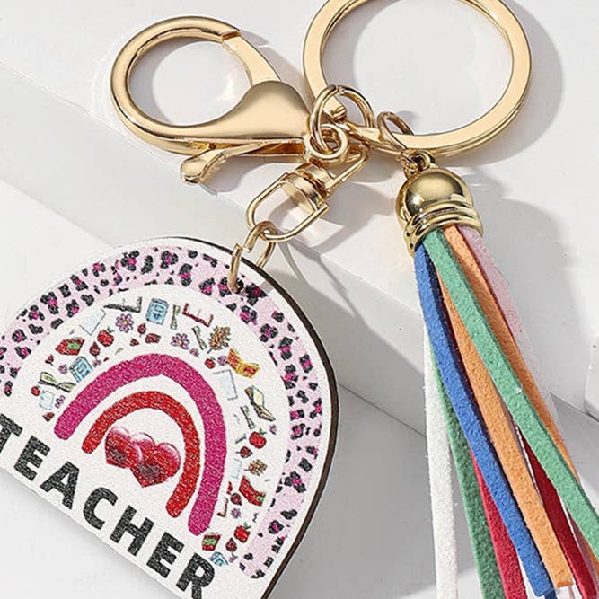 UNISHE - Wholesale Keychain – Women's - Wooden Rainbow Teacher Keychain ZK6331