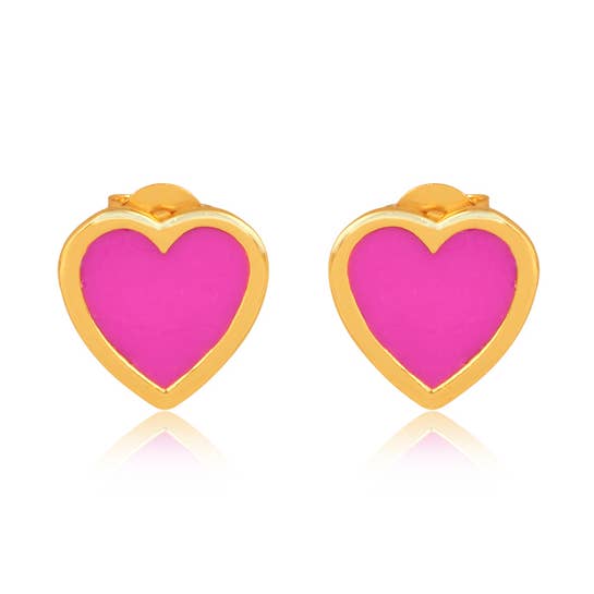 Pink Enamel Inlay Heart, Sterling Silver Gold for wholesale by Mined Jewels