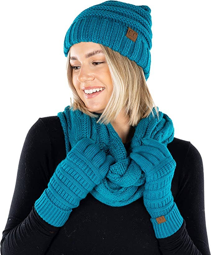 Funky Junque - Wholesale Winter Accessory Set - Women's - C.C Oversized Beanie, Glove & Scarf set - Teal0
