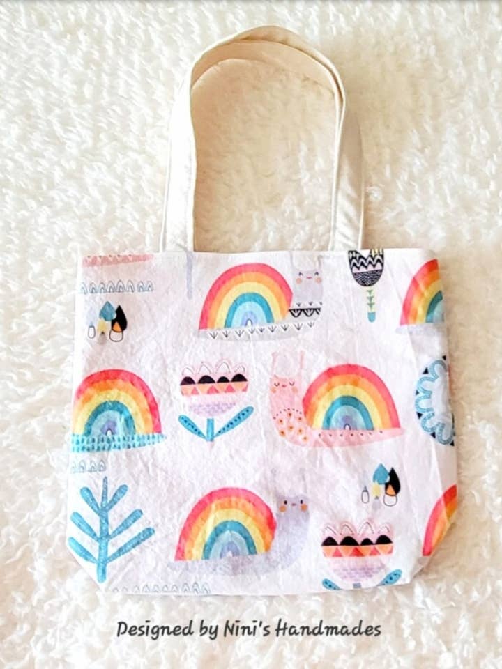 Ready to ship Cotton Snails and Rainbows Mini Totebag for wholesale by Nini's Handmades