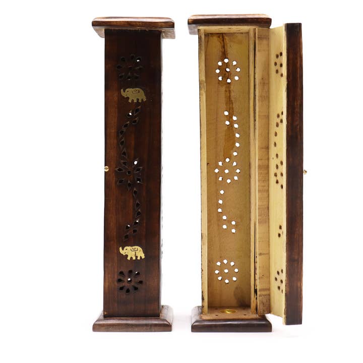 Square Incense Tower - Brass inlay - Mango Wood for wholesale by Ancient Wisdom