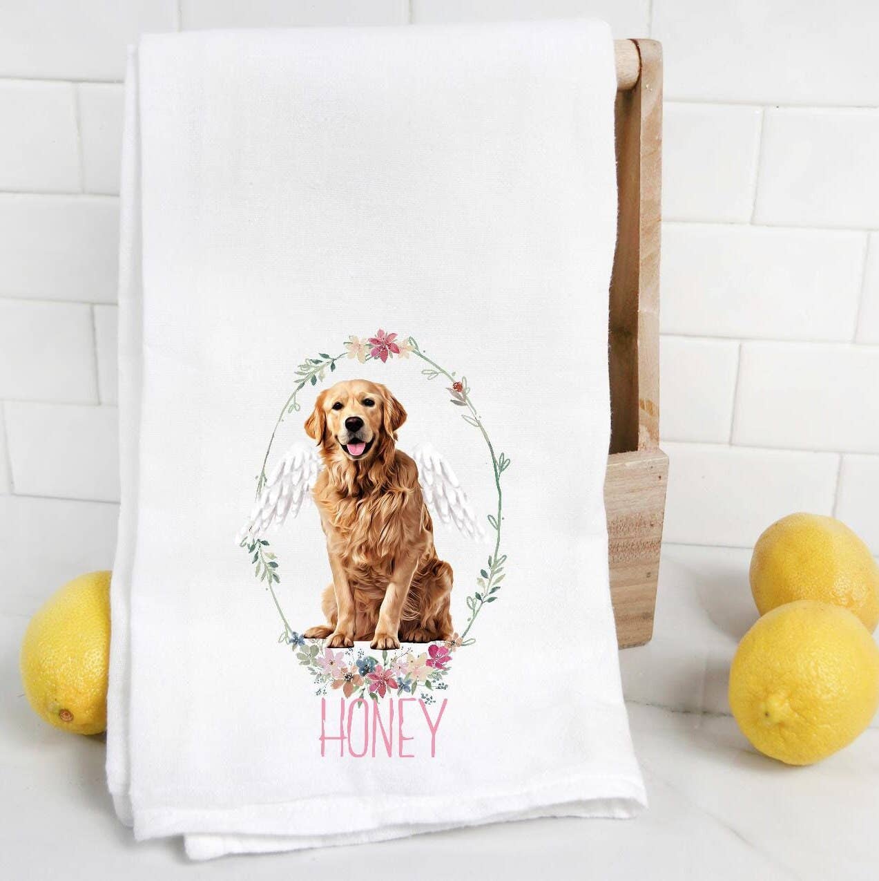 The Preppy Pineapple Home - Wholesale Tea Towel - Custom Golden Retriever 3 Tea Towel2