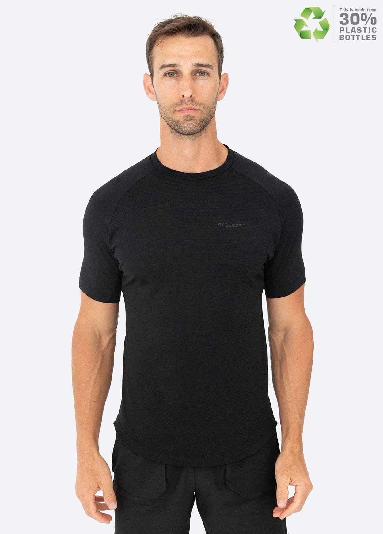 Skelcore Men's Recycled Seamless Black Short Sleeve Tee for wholesale on Faire