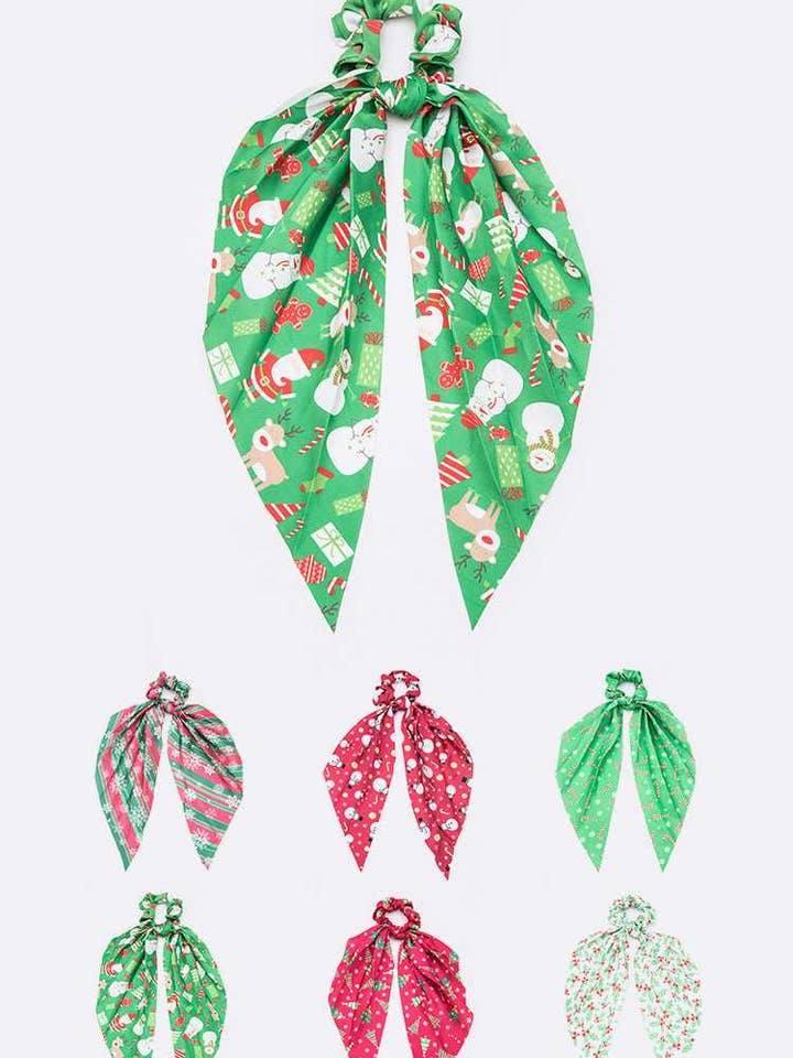 Christmas Printed Hair Tie Scarf Set for wholesale by Artini Accessories