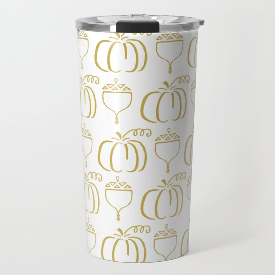 Lauren Ullrich Art - Wholesale Insulated Mug/Tumbler - Gold Pumpkin & Acorn Travel Mug0
