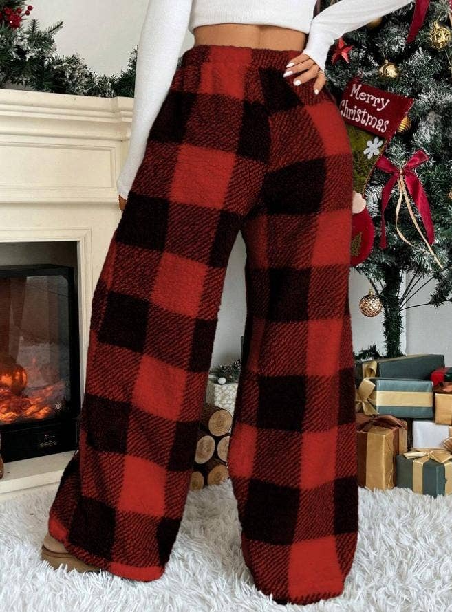 HIDDENBRAND - Wholesale Pants - Women's - Flannel Plaid Print Fleece Lounge Pants7