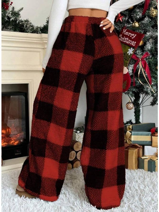 HIDDENBRAND - Wholesale Pants - Women's - Flannel Plaid Print Fleece Lounge Pants7