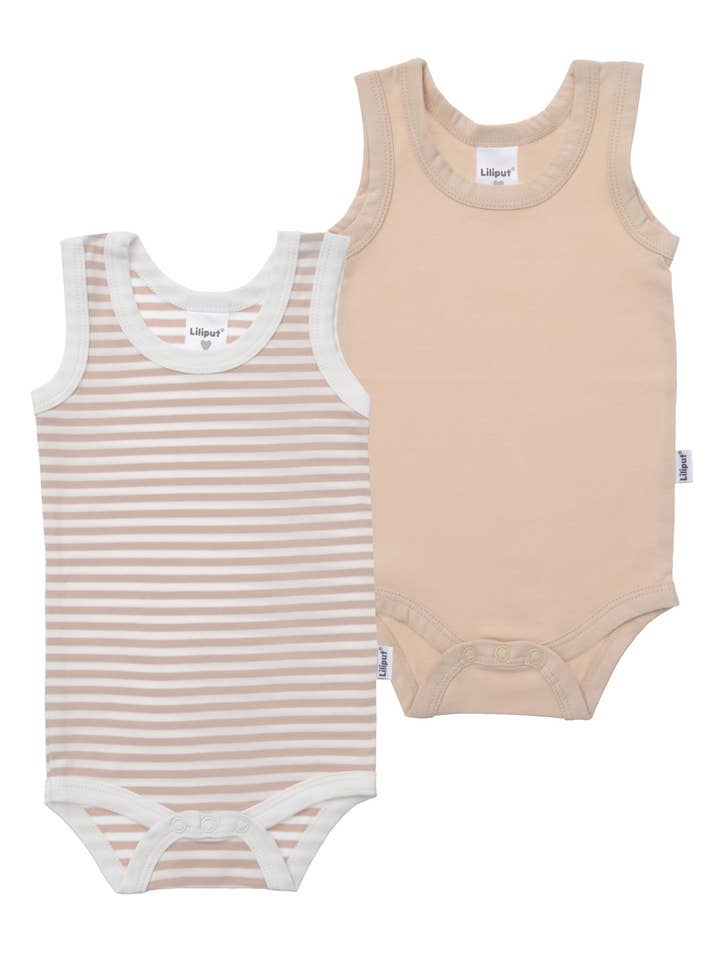 2-pack of sleeveless bodysuits in beige and striped for wholesale by Liliput
