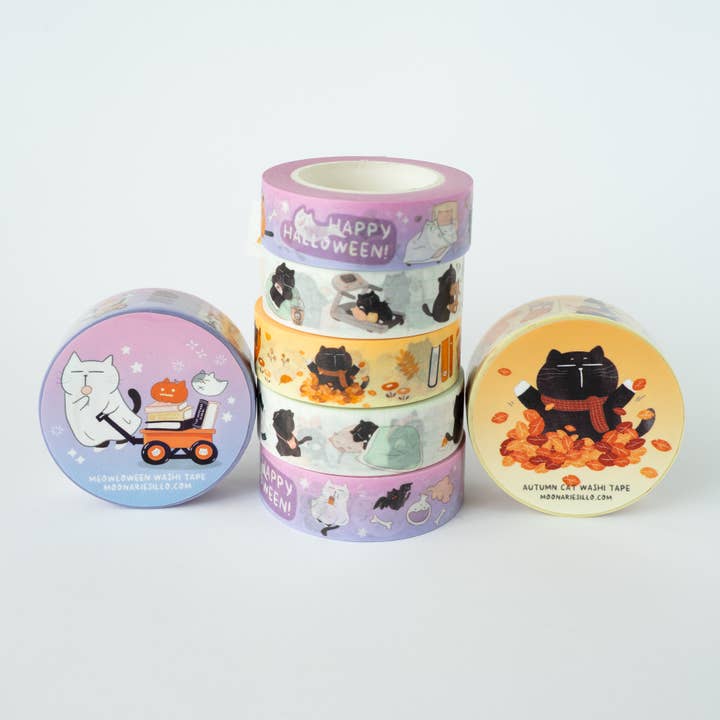 Moonaries illo - Wholesale Washi Tape - Cozy Fall Autumn Cat Washi Tape6