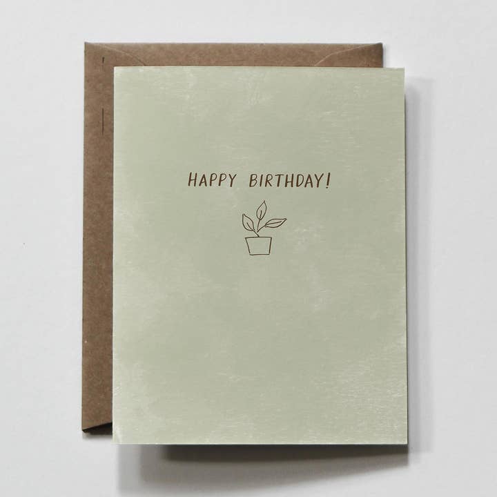Little Pot | Potted Plant Happy Birthday Green Greeting Card for wholesale by everglow handmade