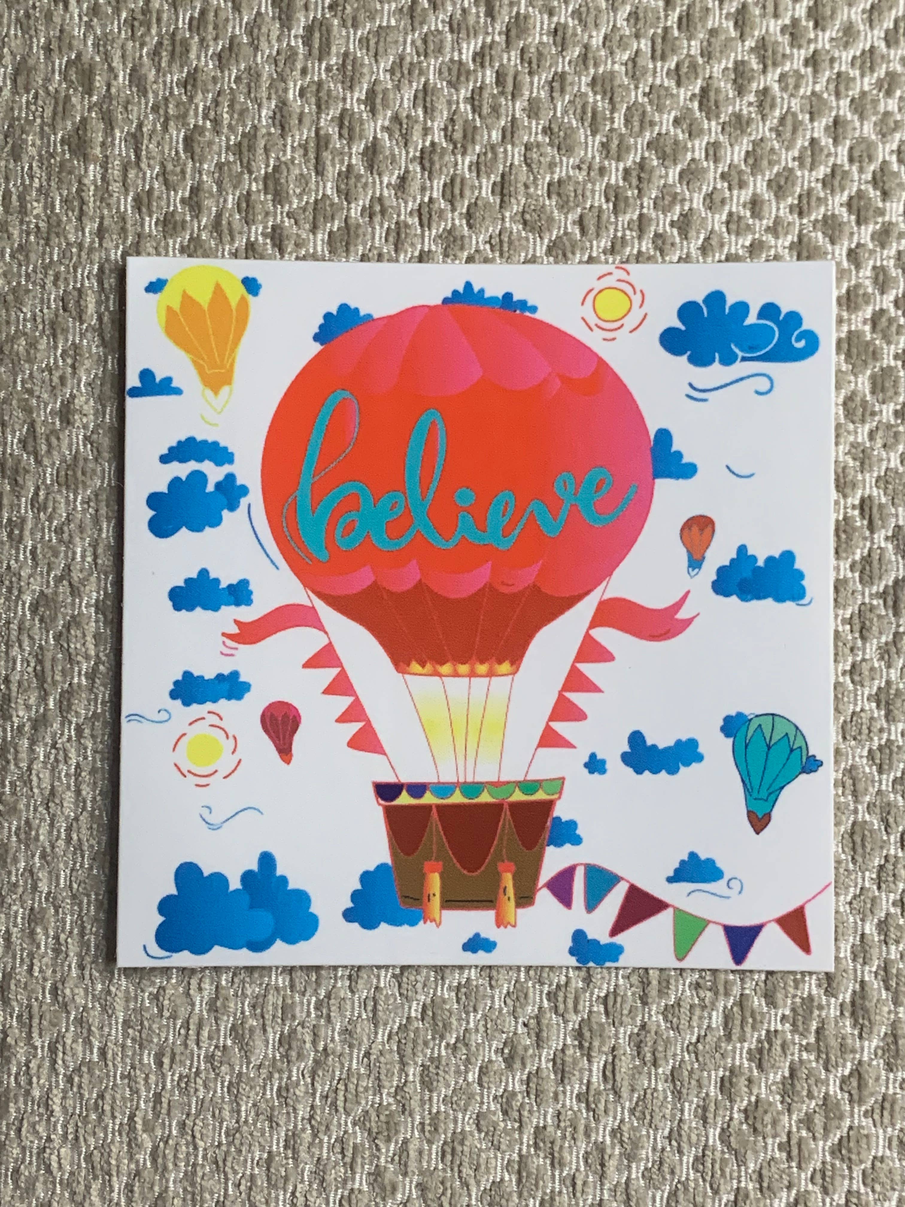 Denali & Co. - Wholesale Sticker - Believe Hot Air Balloon Motivational Sticker, 3” x 3”3