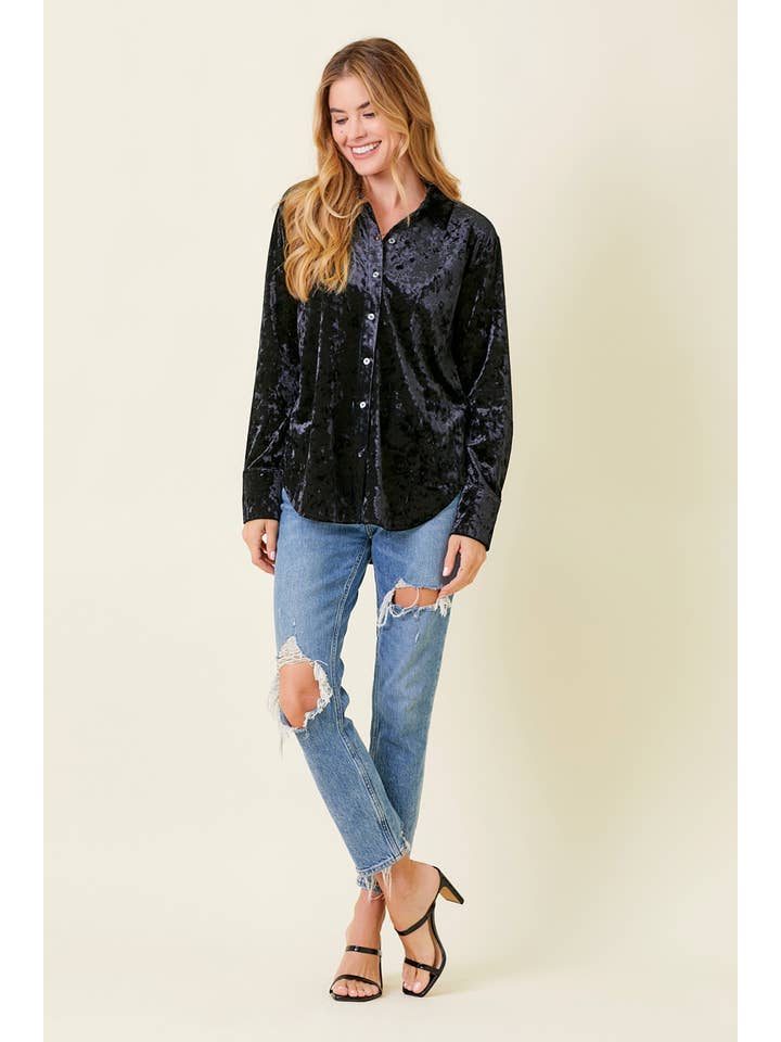 Mystree - Wholesale Button Down Shirt - Women's - 60323 Button Down Velvet Shirt