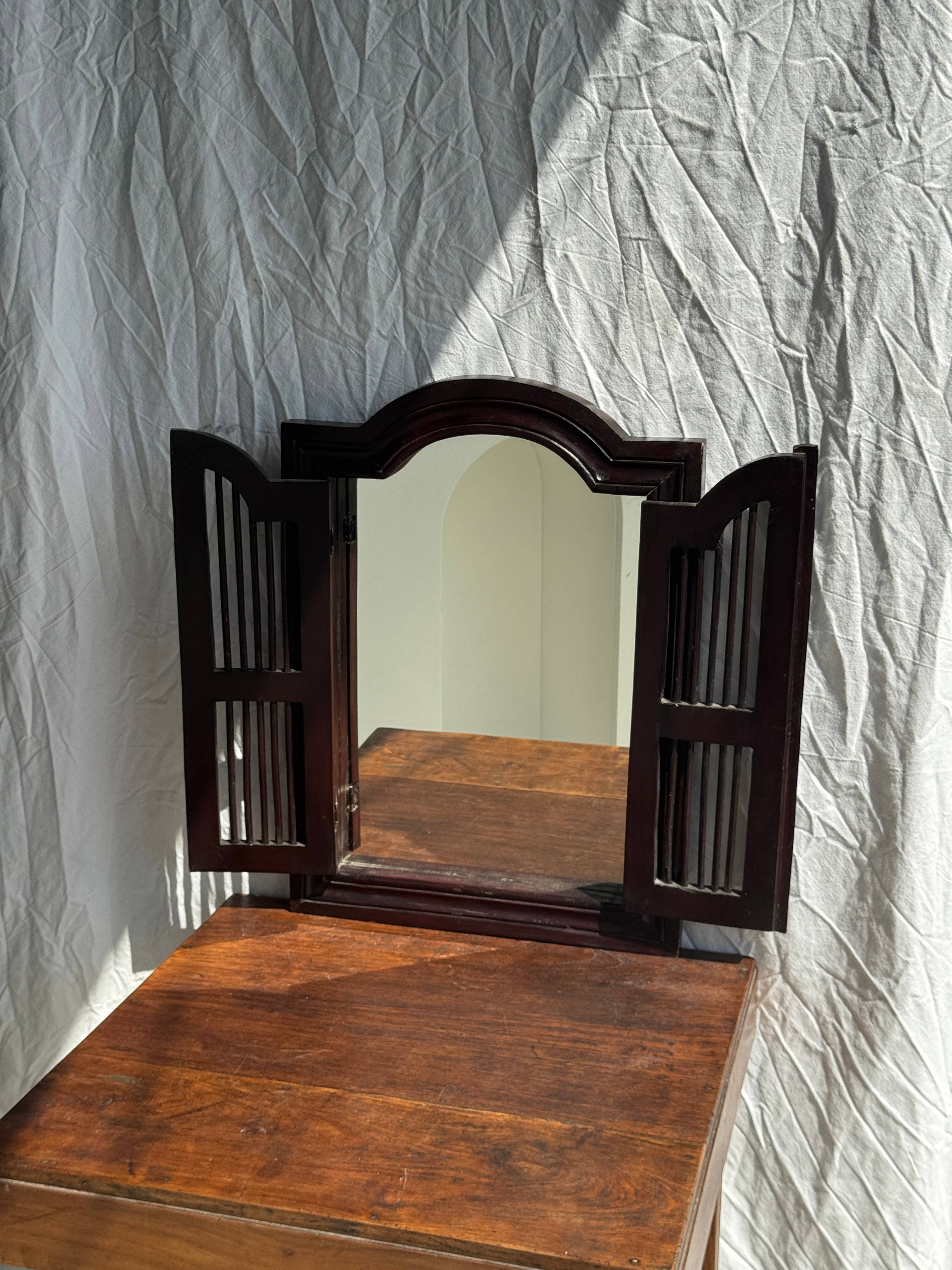 Office Objets - Wholesale Wall Mirror - Dark brown wooden mirror with two shutter strips H55 L404