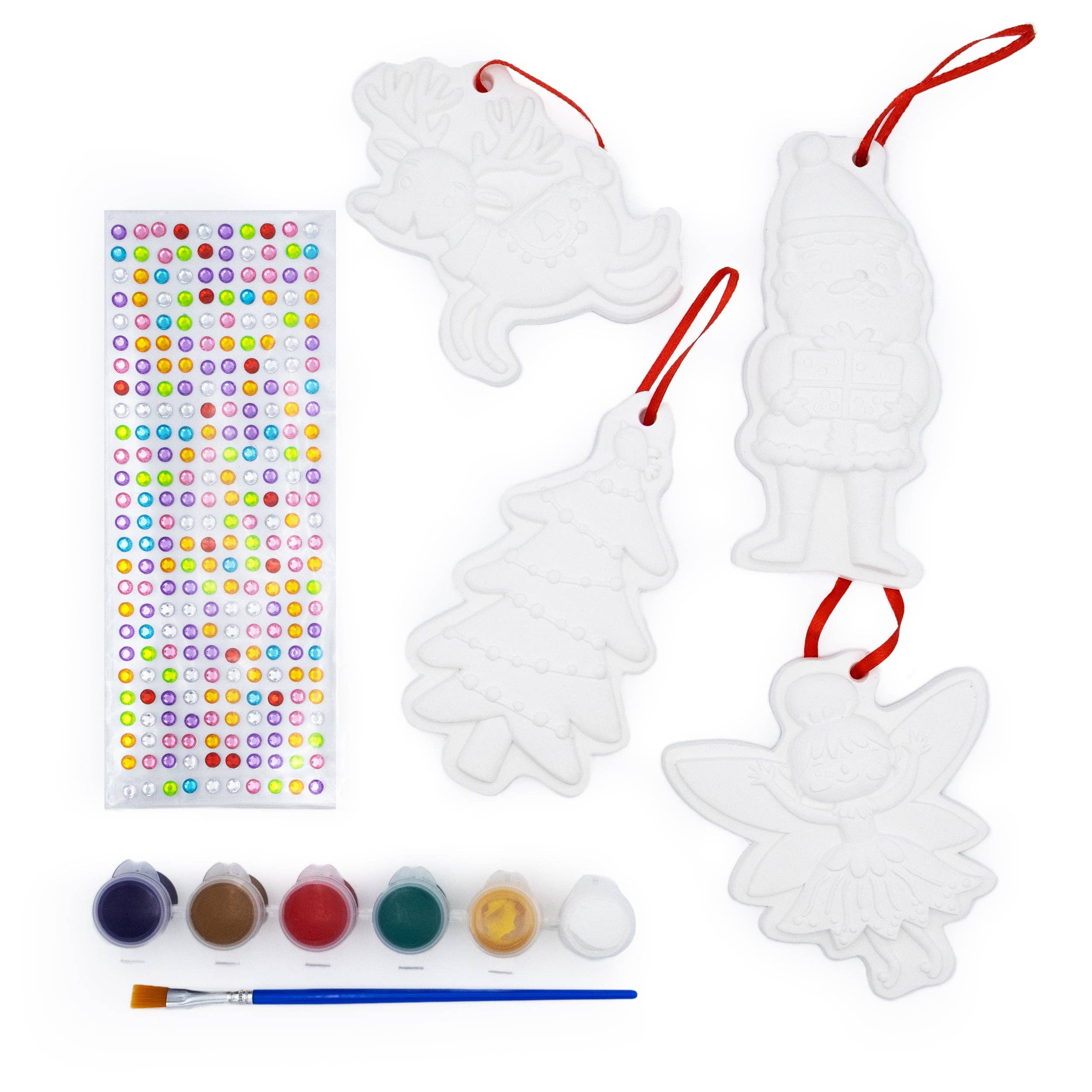 Robert Frederick Ltd - Wholesale DIY Craft Kit - Kids - Christmas Crafts Paint Your Own Hanging Decorations – Kids’ Festive Art & Craft Kit with Paints, Brush & Sparkly Stickers1