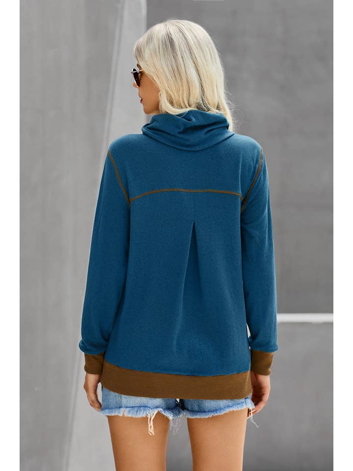 Supreme Fashion - Wholesale Knit Top - Women's - Cowl Neck Color Block Long Sleeves Loose Hoodie1