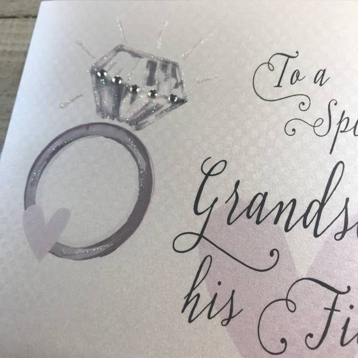 White Cotton Cards - Wholesale Engagement Card - Grandson & Fiancee Engagment, Ring (VN121)1