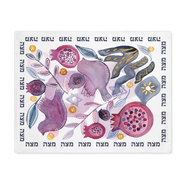 Matzah Cover, Birds and Pomegranates for wholesale by Dina Judaica
