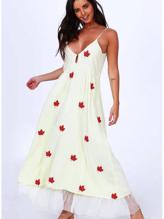 Boho Strap Dress with Red Embroidered Detail for wholesale by Love Birds