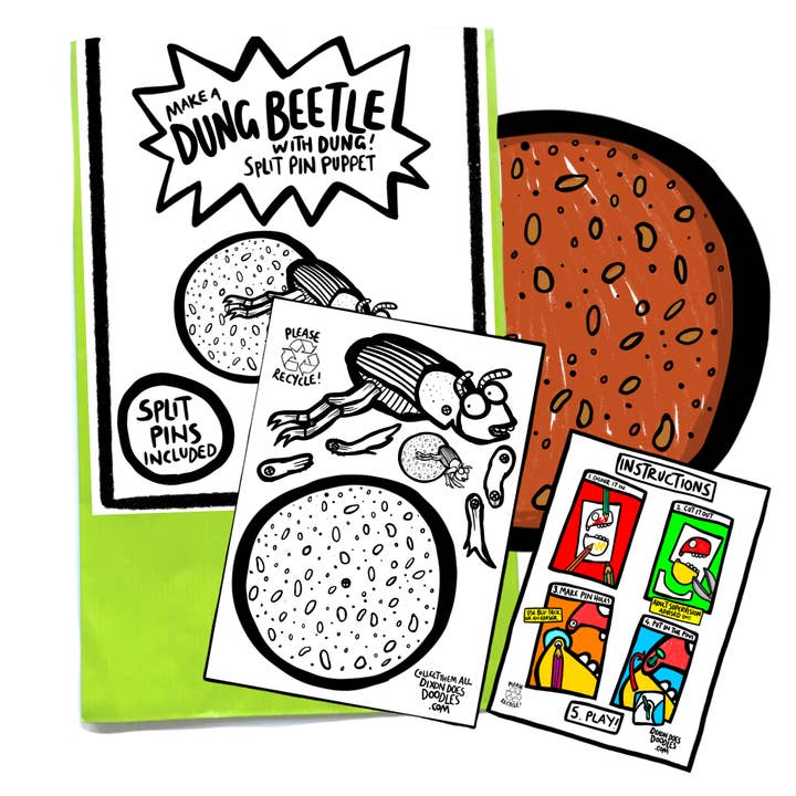 Dixon Does Doodles - Wholesale DIY Craft Kit - Kids - Dung Beetle with Dung Split Pin Puppet Craft Pack