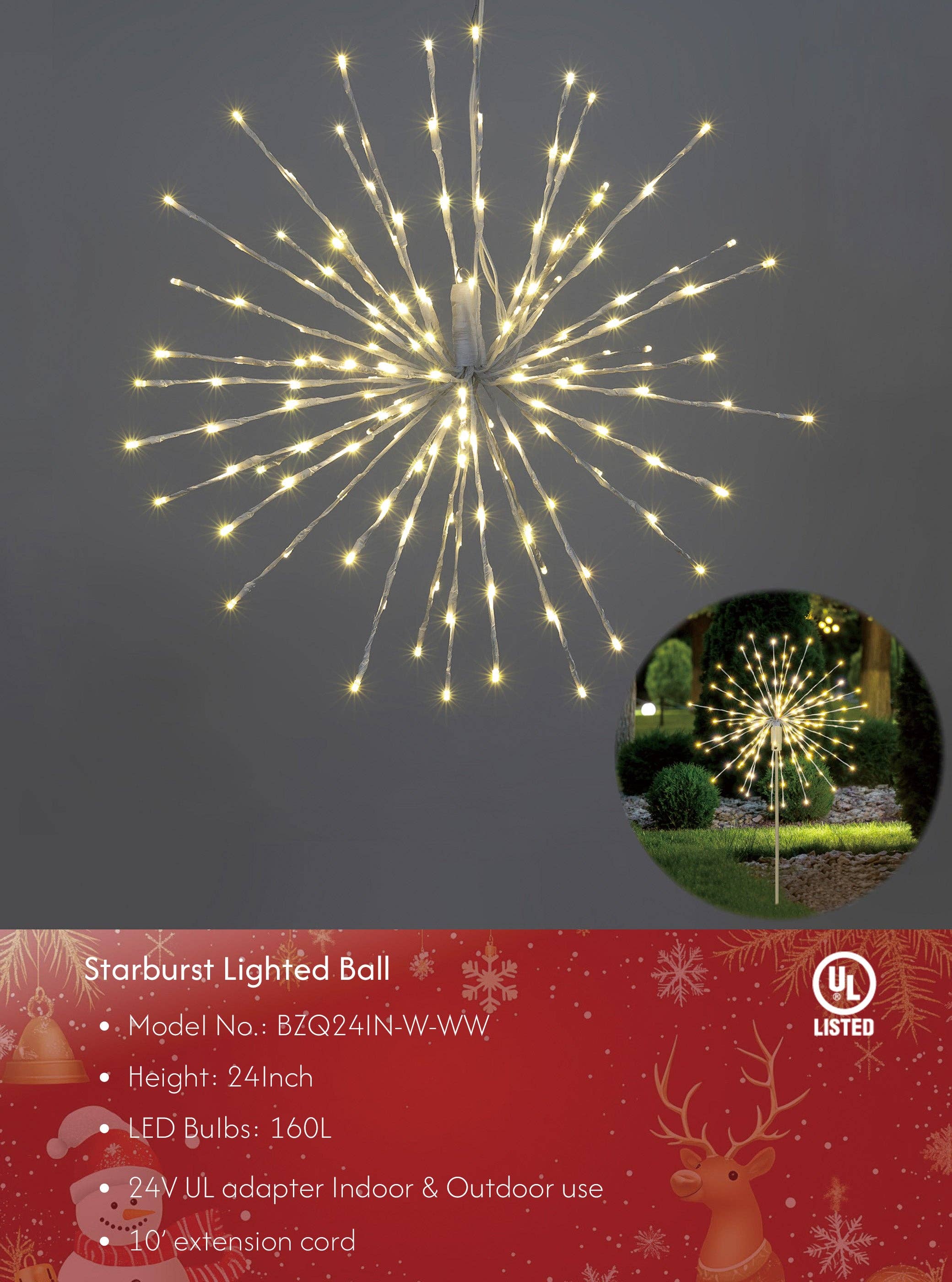 LIGHTSHARE - Wholesale Outdoor/Lawn Light - Starburst Light Lighted Ball LED Firework Lights White Twink48