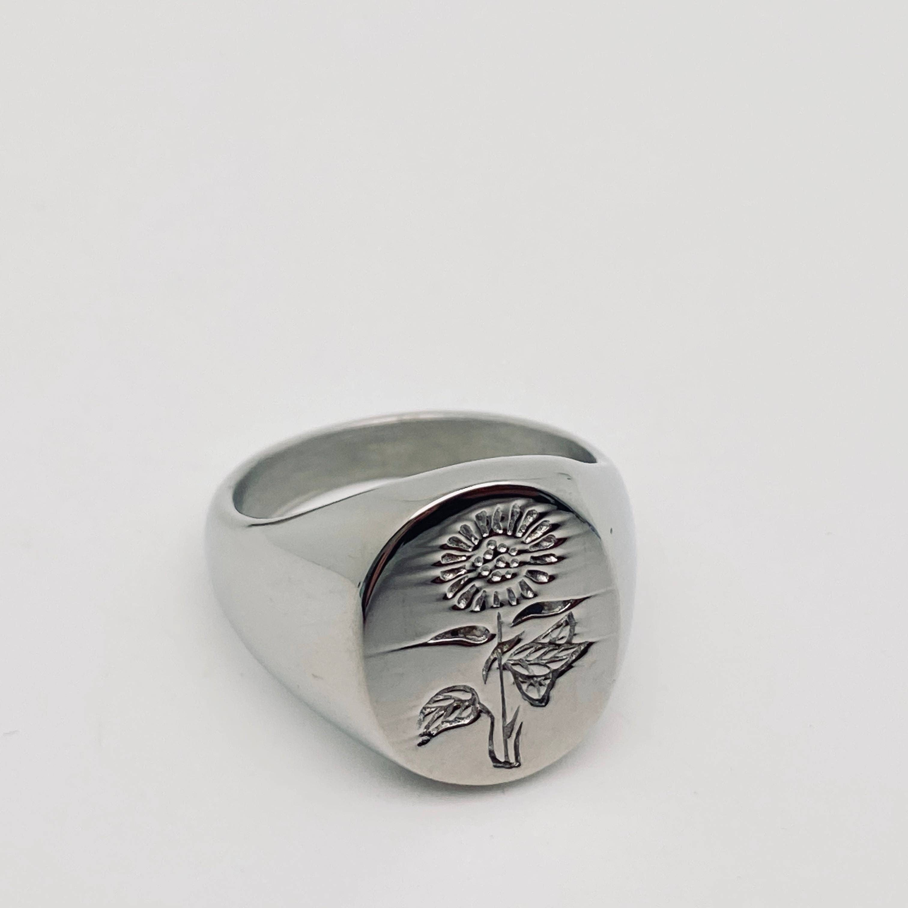 Mio Queena - Wholesale Cocktail/Statement Ring - Glossed Surface Stainless Steel Sunflower Ring - FGS7