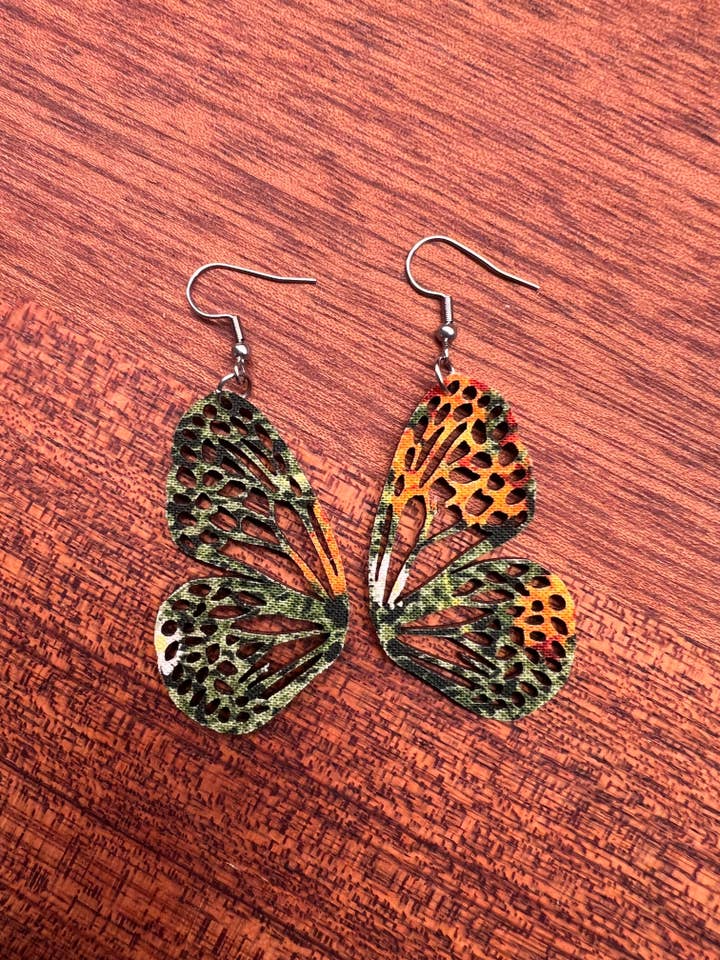 Upcycled Green Butterfly Earrings for wholesale by Comer Teng Studio