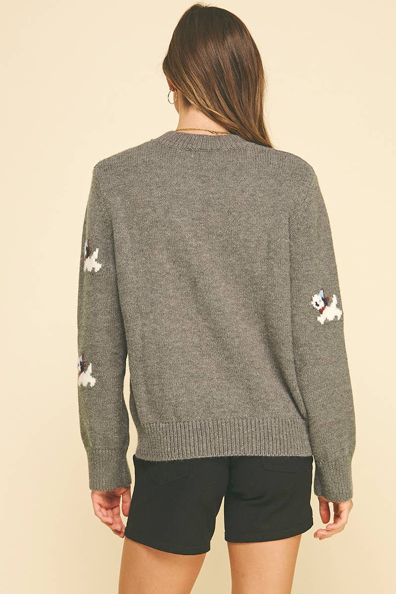 PINCH – wholesale Pullovertröja - Dam – HUNDTRYCK STICKAD TRÖJA - 6370WM11