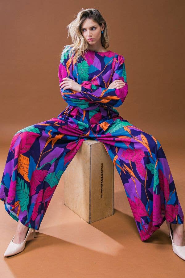 BLEU MARINE Une combinaison tissée imprimée - IP8133 en vente sur Faire3