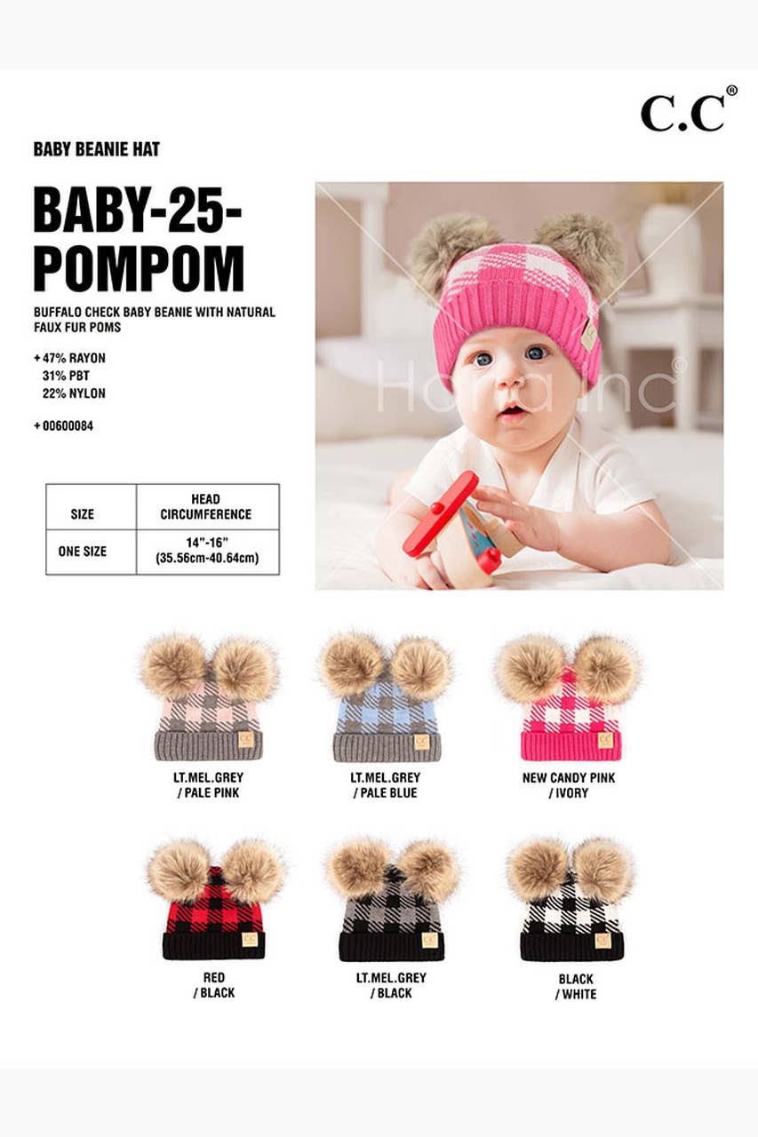 Hana – wholesale Mössa - Dam – C.C Baby Buffalo Check Mössa Med Naturlig Pom7