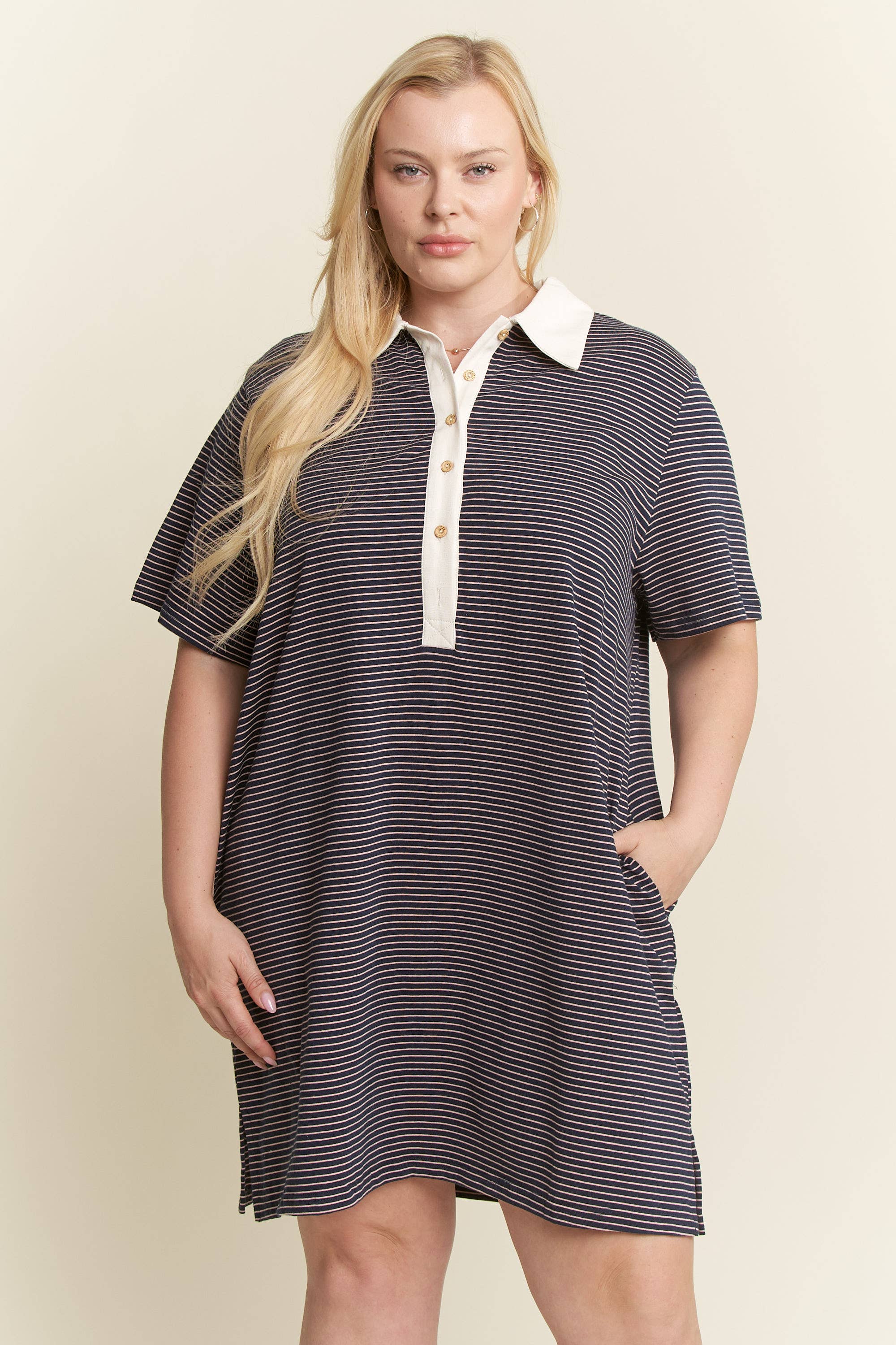 JADE BY JANE – wholesale Dress – Women's – PLUS SIZE PIN STRIPE BUTTON DOWN DRESS19