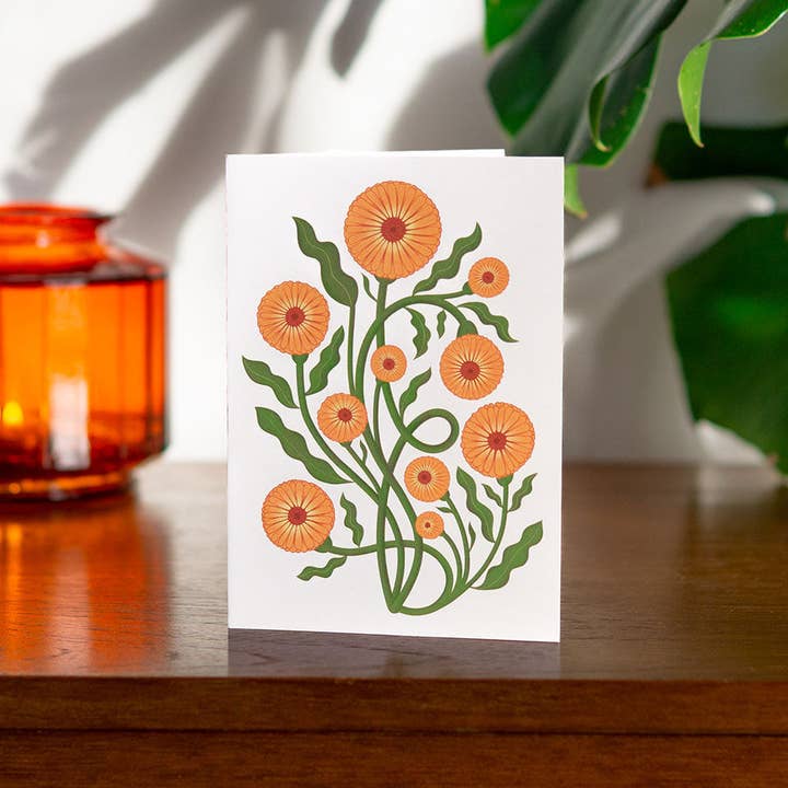 Pot Marigold Botanical Greetings Card for wholesale by Maz Leyden
