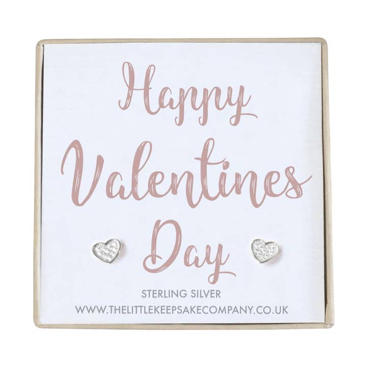 Sterling Silver & Pavé CZ Quote Earrings - 'Happy Valentines Day' for wholesale by The Little Keepsake Company