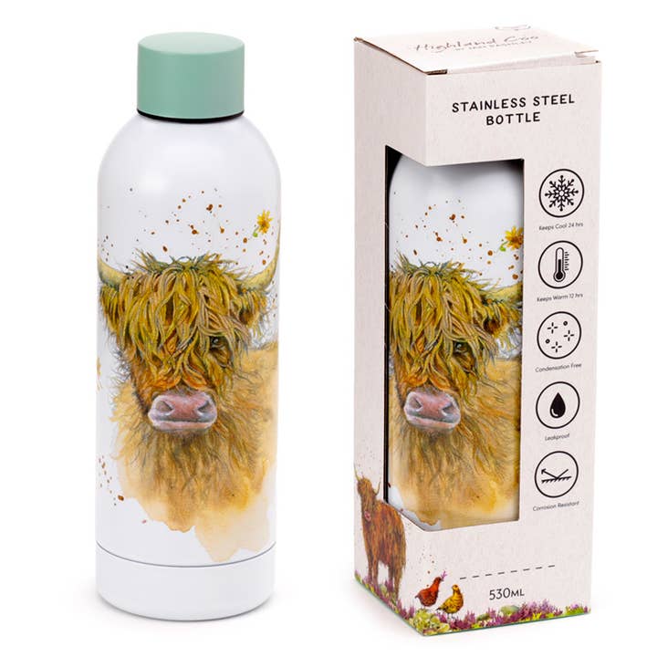 Jan Pashley Highland Coo Cow Isolerad Flaska 530ml för wholesale av Puckator Ltd