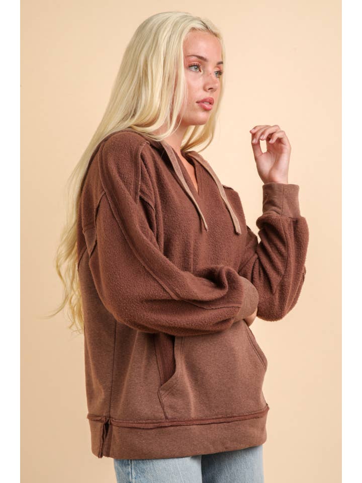 VERY J - Wholesale Knit Top - Women's - NT11737-Mineral Washed Oversized Casual Hoodie Knit Top