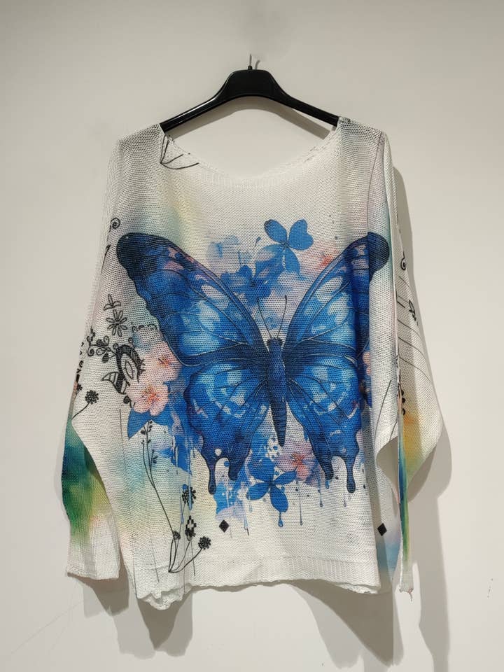 PESS PRINT PE25 BORBOLETA AZUL - gola barco por atacado de Pomelo paris