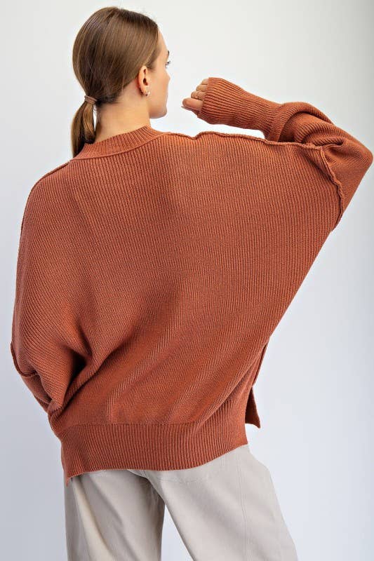 Sunday Morning - Wholesale Tunic Sweater - Women's - SW350037-Crew Neck Oversized Tunic Sweater10