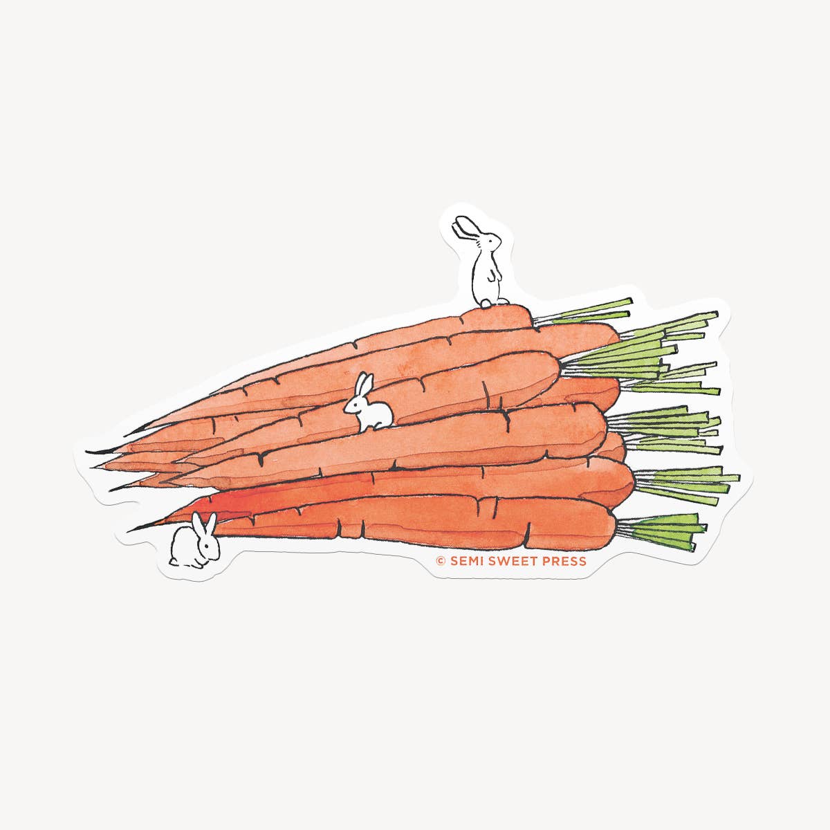 Carrot Bunch vinyl sticker for wholesale by Semi Sweet Press