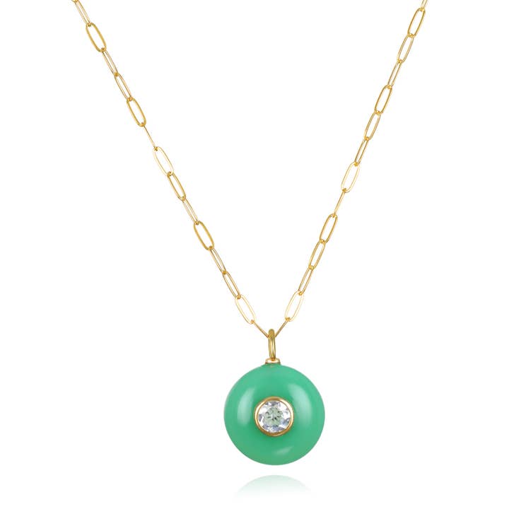 Collier Trombone en Chrysoprase et Topaze pour la vente par Amelia Rose Jewelry