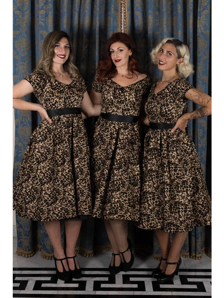 Dolly & Dotty - Wholesale Dress - Women's - Lily Off Shoulder Swing Dress in Leopard Print