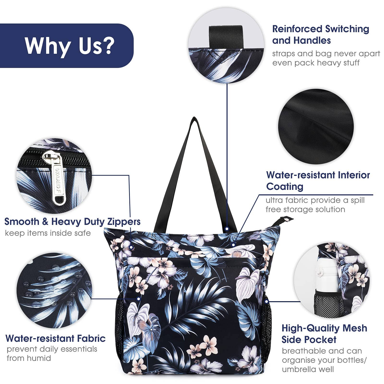 wandf - Wholesale Beach Bag - WANDF Water-resistant Beach Shoulder Tote Bag for Women46