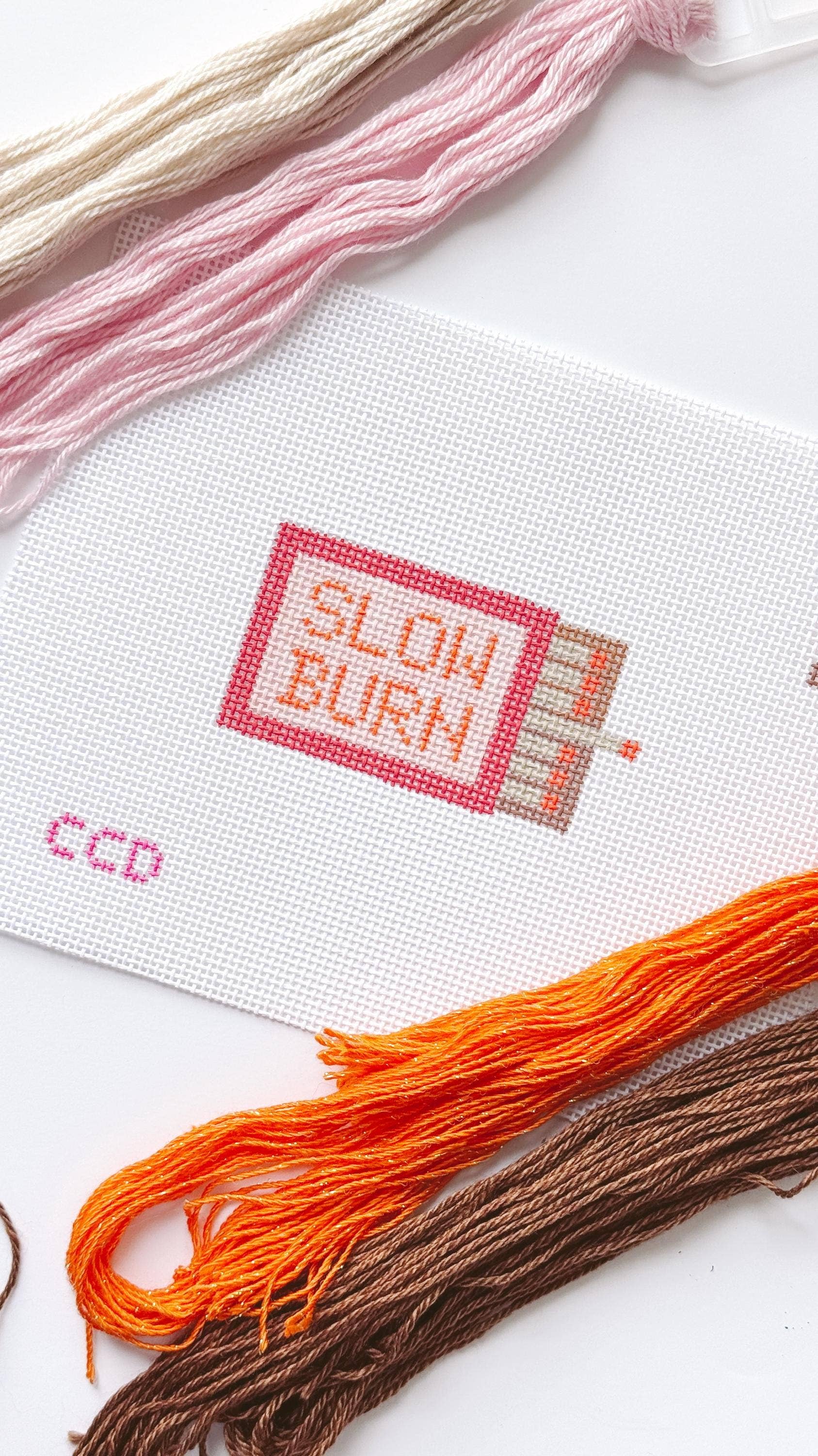 Cotswold Co Designs - Wholesale Embroidery/Cross Stitch Supplies - Hand Painted Slow Burn Matches 4” Needlepoint Canvas 13 Mesh Matches Needlepoint Canvas Valentines Day3