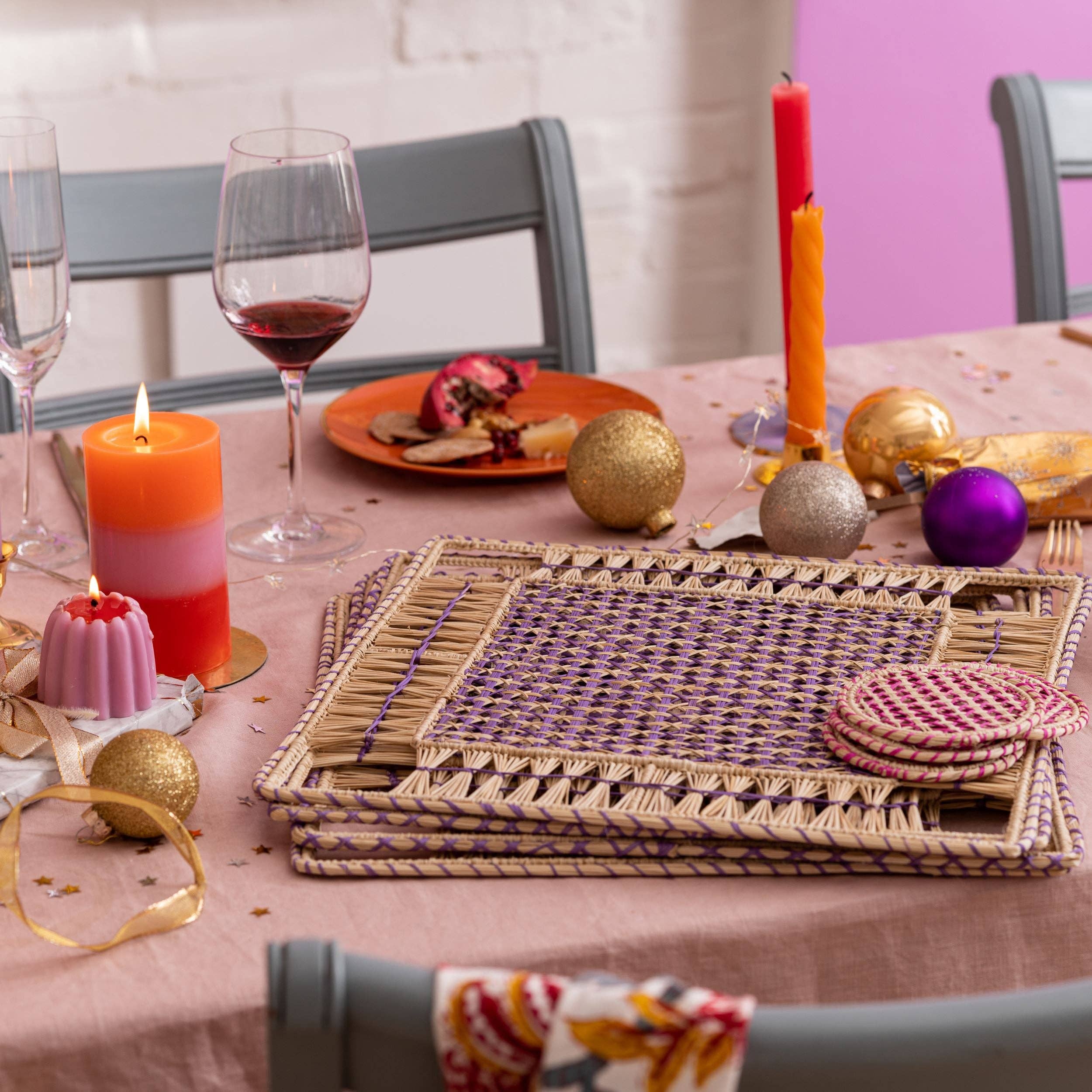 Washein - Wholesale Placemat - Purple Lavender Square Placemats Natural Woven Straw4