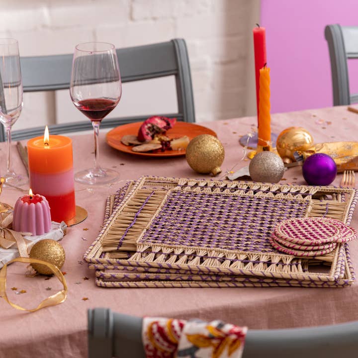 Washein - Wholesale Placemat - Purple Lavender Square Placemats Natural Woven Straw4