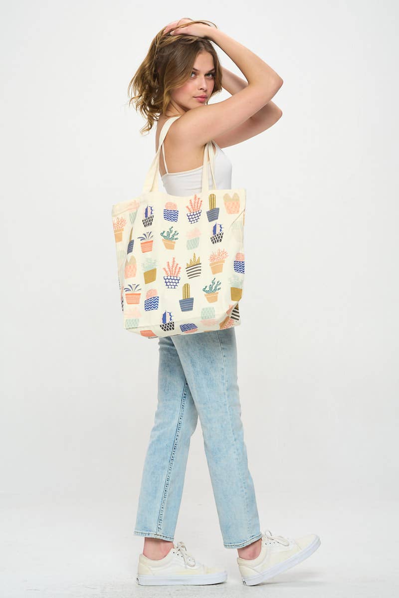 SM WARDROBE - Wholesale Tote Bag - Women's - SUCCULENTS PRINT TOTE BAGS5