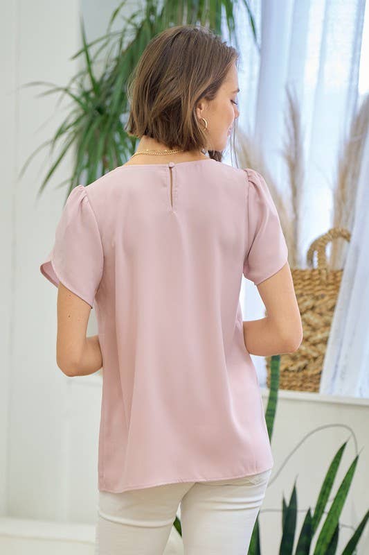 Doe and Rae – Blusa - Mulher por atacado – Manga Tulipa Scallop Neck - 41043T6