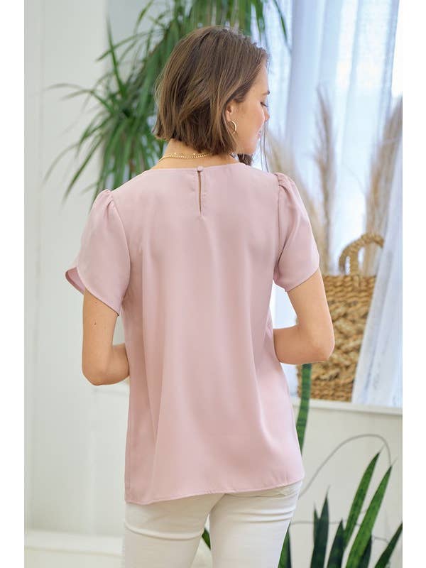 Doe and Rae – Blusa - Mulher por atacado – Manga Tulipa Scallop Neck - 41043T6